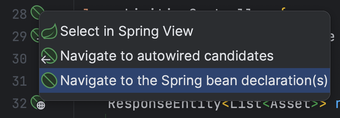 IntelliJ showing Spring beans